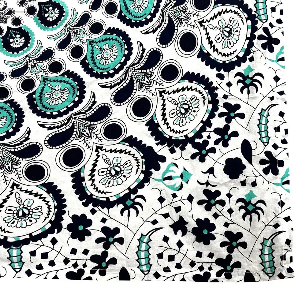 Huntington Home Printed Cotton Tablecloth Navy Blue Green & White Mandala Square